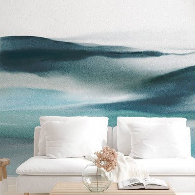 Tapet Linea Azzuro cu design minimalist și modern, cu nuanțe de albastru și alb.