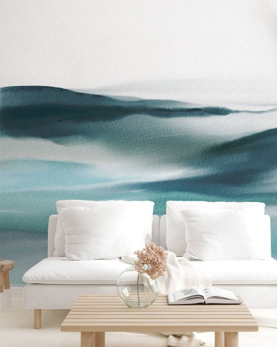 Tapet Linea Azzuro cu design minimalist și modern, cu nuanțe de albastru și alb.