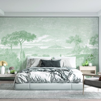 Tapet Bord de Mer, Vert Pastel, PaperMint, cu design minimalist, verde si alb, perfect pentru dormitor