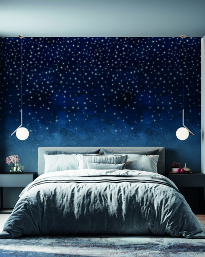 Tapet dormitor Étoiles, Dark Blue, PaperMint cu stele albe pe un fundal albastru închis