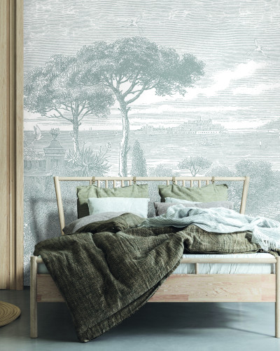 Tapet Bord de Mer Grisaille, cu un design clasic si vintage. Se potriveste perfect pentru a crea o atmosfera de relaxare.