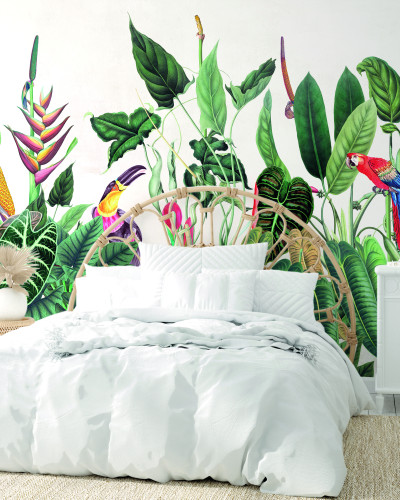 Tapet tropical cu pasari si frunze, Borneo, Tropical Green, PaperMint