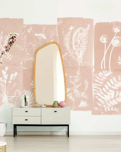 Fototapet floral cu flori de câmp bej într-un interior modern