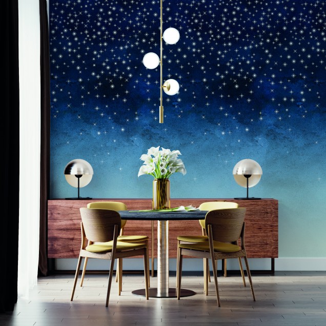 Tapet dormitor Étoiles, Dark Blue, PaperMint cu stele albe pe un fundal albastru închis