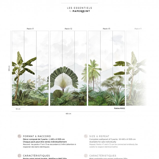Tapet tropical cu palmieri și plante exotice, Amazonia, Patine, PaperMint