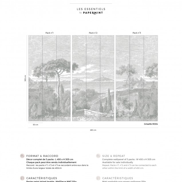 Tapet Bord de Mer Grisaille, cu un design clasic si vintage. Se potriveste perfect pentru a crea o atmosfera de relaxare.