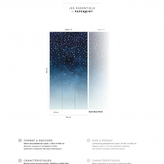 Tapet dormitor Étoiles, Dark Blue, PaperMint cu stele albe pe un fundal albastru închis