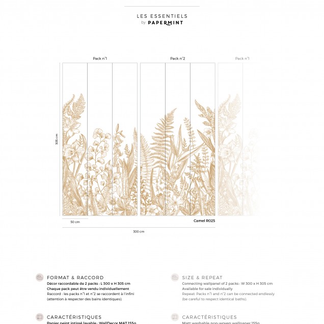 Tapet cu design minimalist cu frunze aurii desenate pe un fundal alb. Designul este perfect pentru amenajarea unui living sau a unei zone de luat masa.
