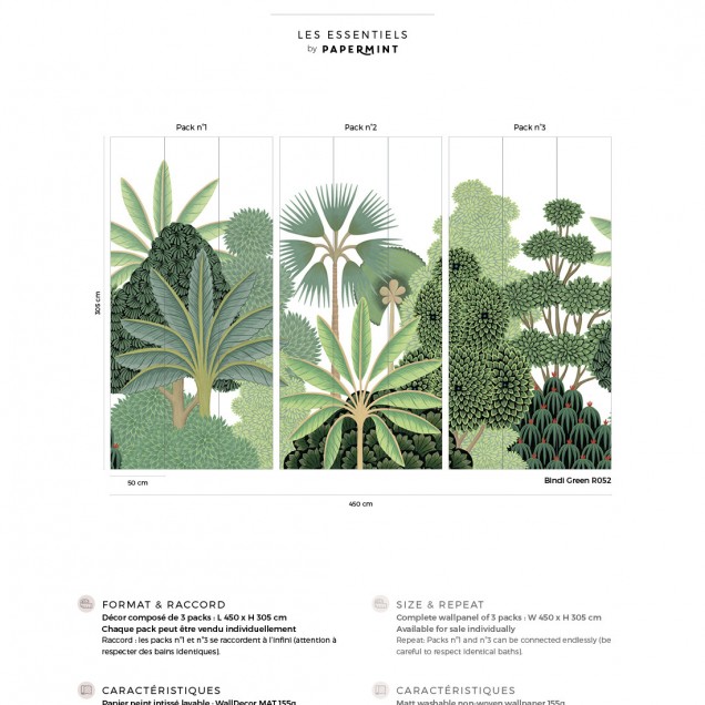 Tapet cu frunze tropicale și palmieri, Bengale, Bindi Green, PaperMint