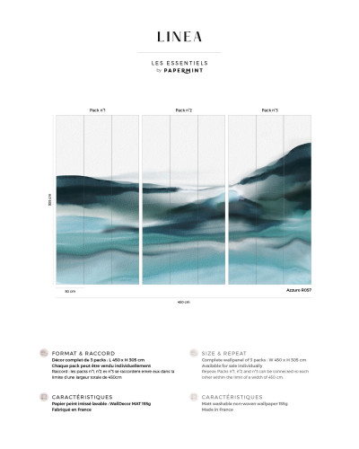 Tapet Linea Azzuro cu design minimalist și modern, cu nuanțe de albastru și alb.