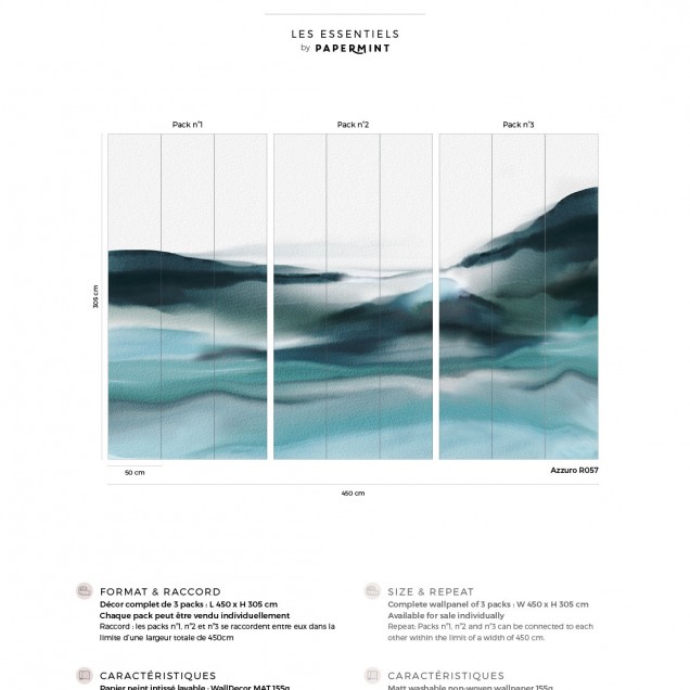 Tapet Linea Azzuro cu design minimalist și modern, cu nuanțe de albastru și alb.