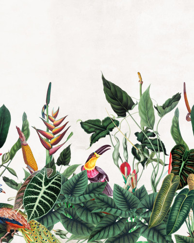 Tapet tropical cu pasari si frunze, Borneo, Tropical Green, PaperMint