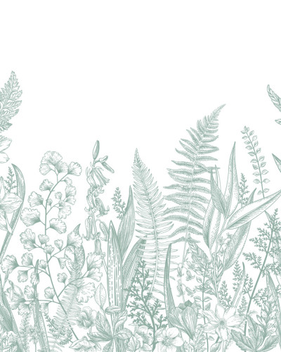 Tapet floral elegant, Garden Line, Sauge, PaperMint, cu design delicat, in nuante de verde si alb