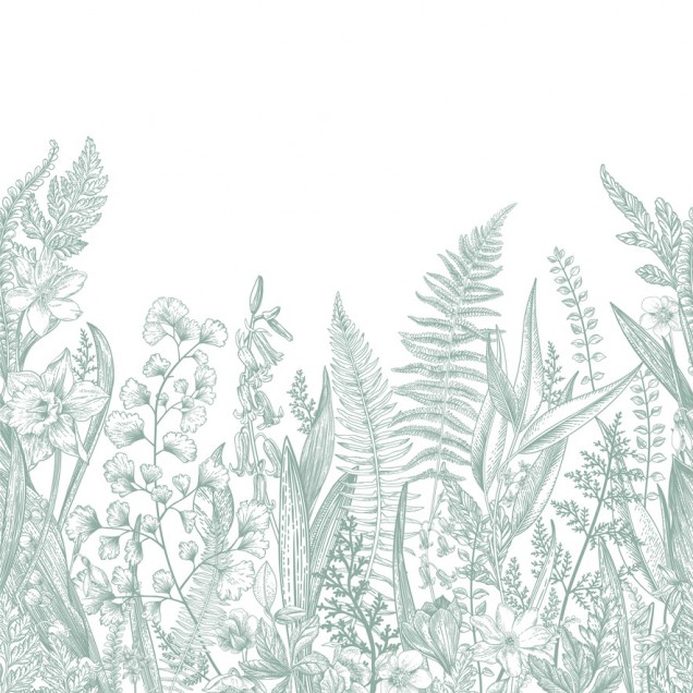 Tapet floral elegant, Garden Line, Sauge, PaperMint, cu design delicat, in nuante de verde si alb