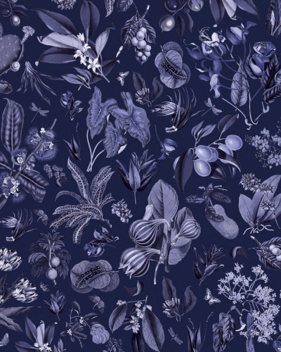 Tapet floral albastru inchis, Jardin d'Autrefois, Bleu de Minuit