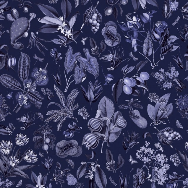 Tapet floral albastru inchis, Jardin d'Autrefois, Bleu de Minuit