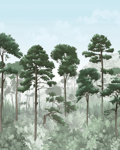 Wallpaper Oka, Vert Foret, PaperMint cu imagine a unei păduri misterioase