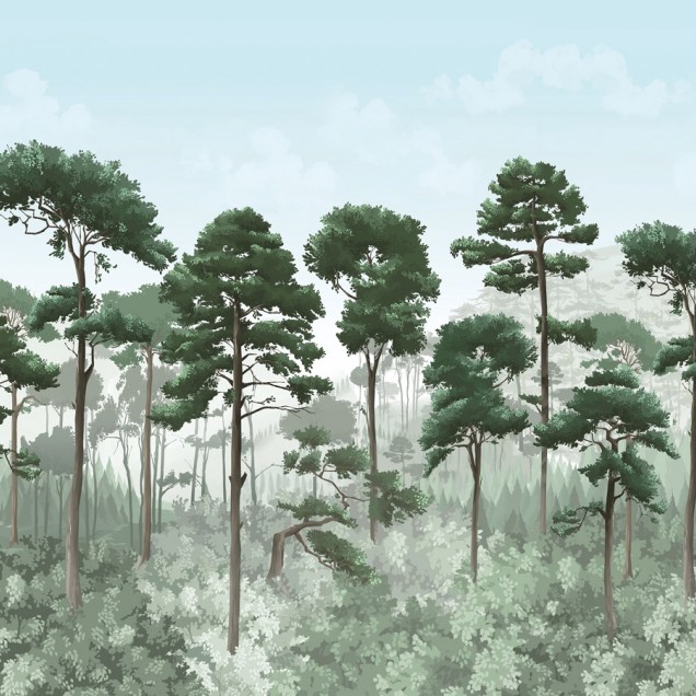 Wallpaper Oka, Vert Foret, PaperMint cu imagine a unei păduri misterioase