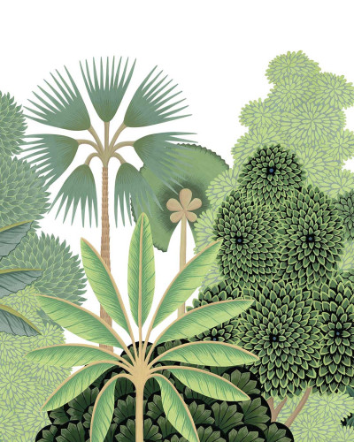 Tapet cu frunze tropicale și palmieri, Bengale, Bindi Green, PaperMint