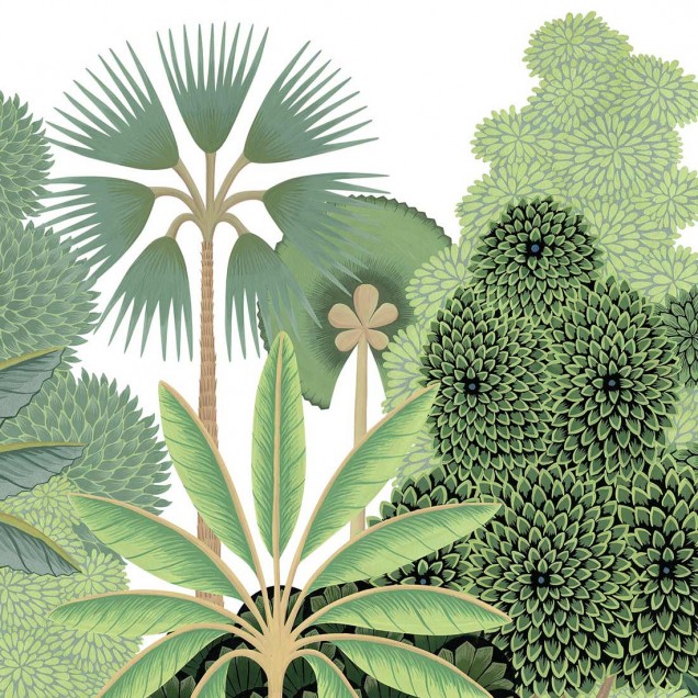 Tapet cu frunze tropicale și palmieri, Bengale, Bindi Green, PaperMint