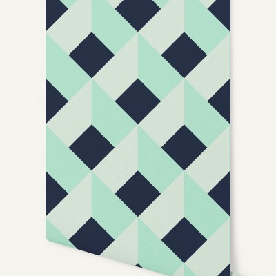 Tapet geometric modern cu model albastru și verde mentă