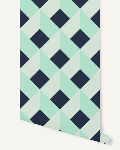 Tapet geometric modern cu model albastru și verde mentă