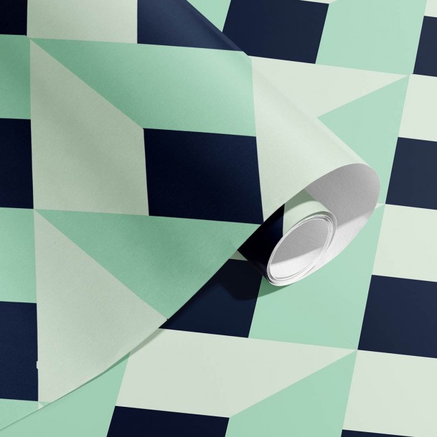 Tapet geometric modern cu model albastru și verde mentă