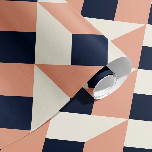 Tapet geometric modern Corail cu un design unic si o combinatie de culori vibrante.