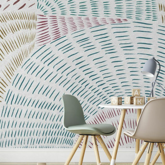 Fototapet abstract cu linii colorate într-o cameră pentru copii