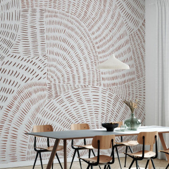 Fototapet abstract cu linii maro pe fundal alb