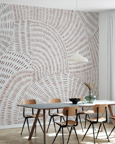 Fototapet abstract cu linii maro pe fundal alb
