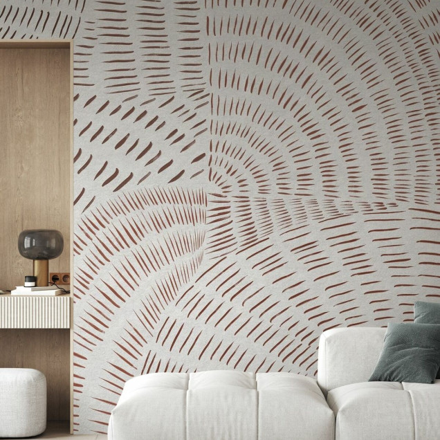 Fototapet abstract cu linii maro pe fundal alb