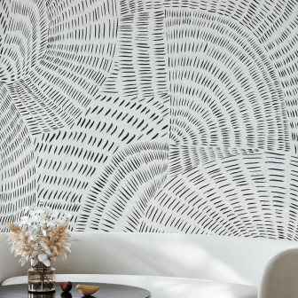 Fototapet abstract alb-negru cu linii