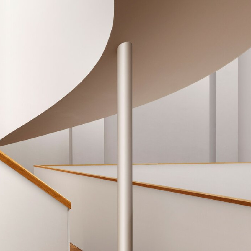 Fototapet cu design arhitectural modern, linii curate și culori neutre, evocând un spațiu minimalist.