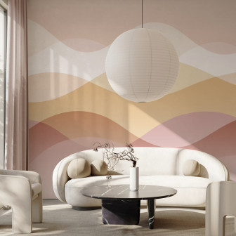 Fototapet cu valuri în tonuri calde într-un living modern