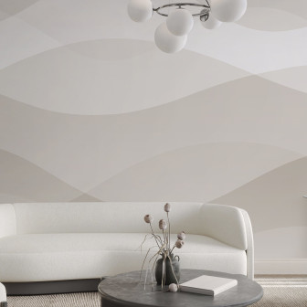 Fototapet cu model de valuri în nuanțe ivory într-un living modern