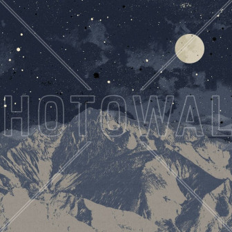 Fototapet cu peisaj montan nocturn albastru