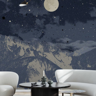 Fototapet cu peisaj montan nocturn albastru