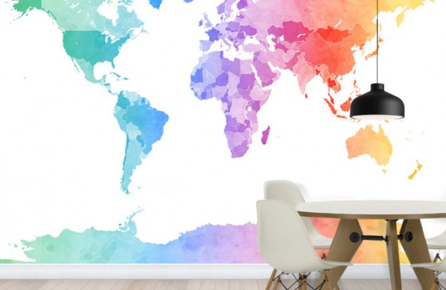 Fototapet Watercolour World Map Soft Colors, Photowall