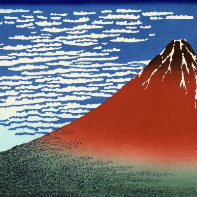 Tapet cu imagine a Muntelui Fuji, pictat de Katsushika Hokusai
