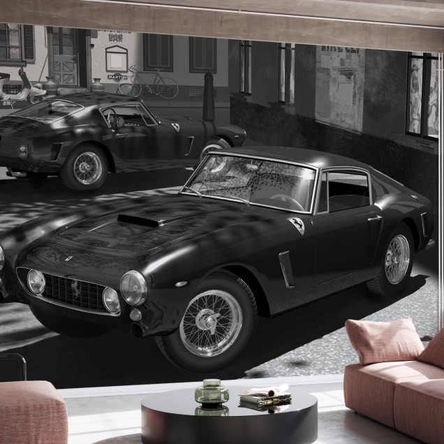 Tapet cu o imagine clasică a unei Ferrari 250GT care merge pe străzile din Italia.