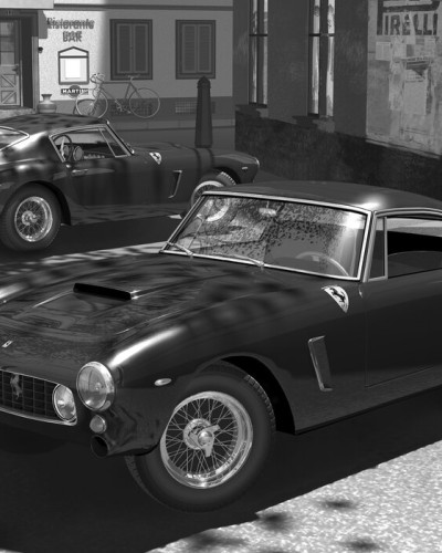 250GT´s in Italy Piazza Trade mark BW, Photowall