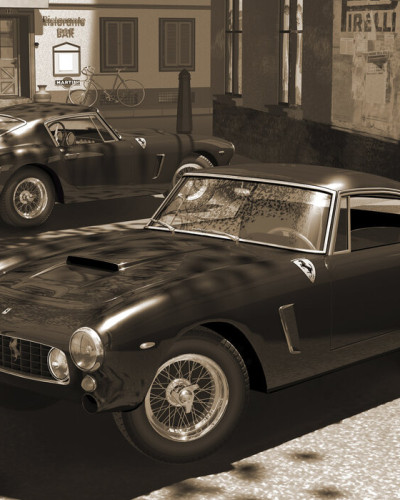 250GT´s in Italy Piazza Trade mark Sepia, Photowall