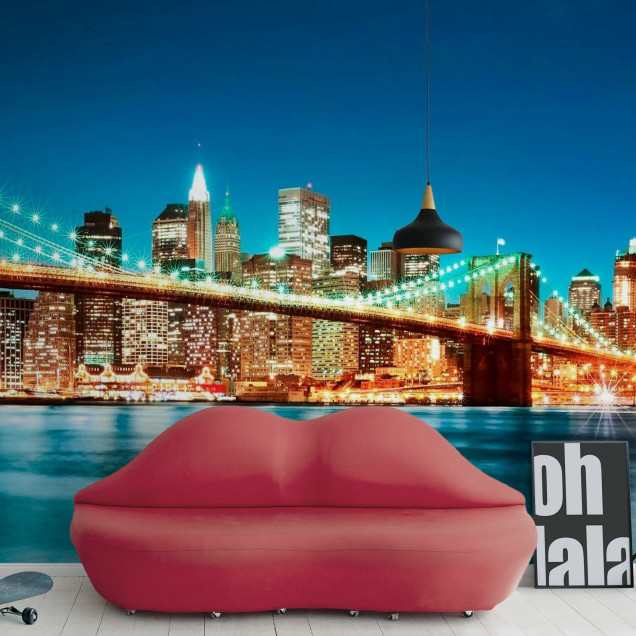 Fototapet cu imaginea podului Brooklyn pe timp de noapte