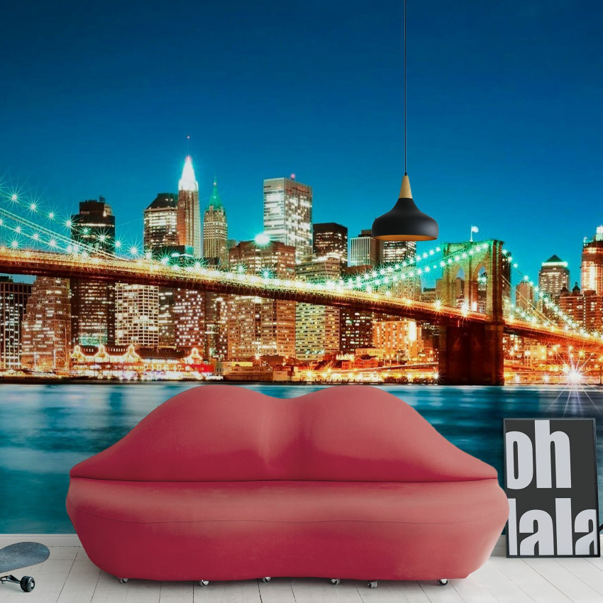 Fototapet cu Podul Brooklyn în nuanțe de galben