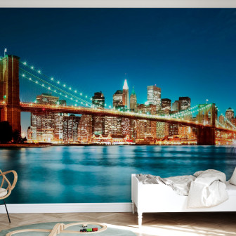 Fototapet cu imaginea podului Brooklyn pe timp de noapte