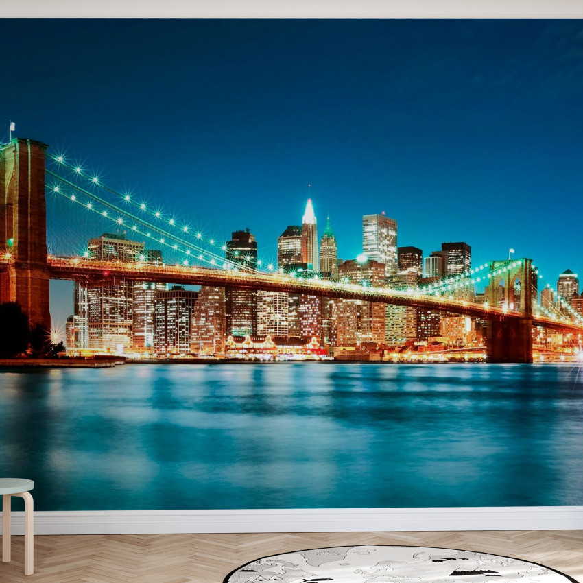 Fototapet cu Podul Brooklyn în nuanțe de galben