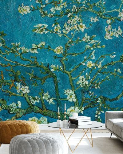 Tapet cu flori de migdal, inspirat de Vincent van Gogh.