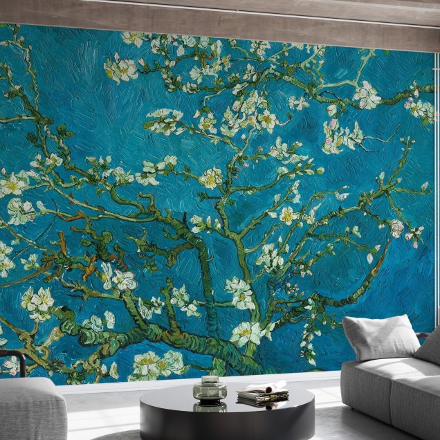 Tapet cu flori de migdal, inspirat de Vincent van Gogh.