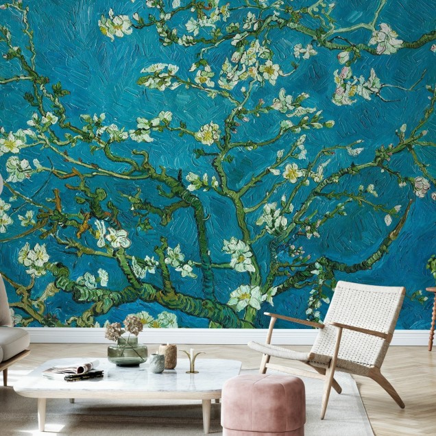 Tapet cu flori de migdal, inspirat de Vincent van Gogh.
